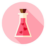 Love Poison with Hearts Circle Icon with long Shadow
