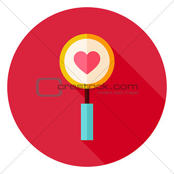 Love Search Magnifying Glass with Heart Circle Icon