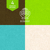 Thin Line Art Green Energy Ecology Pattern Set
