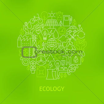 Thin Line Eco Green Power Icons Set Circle Concept