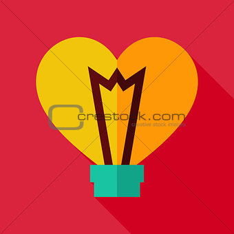 Vector Flat Design Heart Shaped Light Bulb Icon