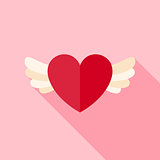 Vector Flat Design Love Heart with Wings Icon