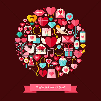 Vector Flat Style Happy Valentine Day Objects Concept