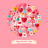 Vector Flat Style Valentines Day Objects Concept