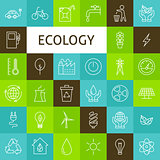 Vector Line Art Ecology Green Power Icons Set