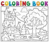 Coloring book castle and tree