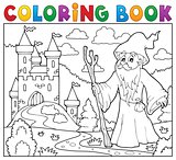 Coloring book druid near castle