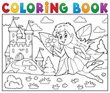 Coloring book fairy near castle