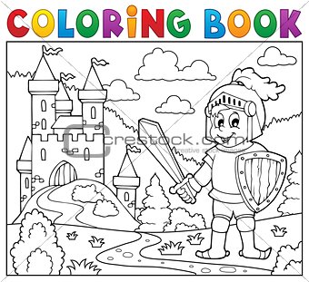 Coloring book knight near castle