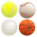 Set of sport balls. Tennis ball, basketball, volleyball, baseball