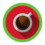 modern flat icon with white cup of hot coffee and shadow