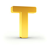 The letter T as a polished golden object with clipping path