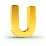 The letter U as a polished golden object with clipping path