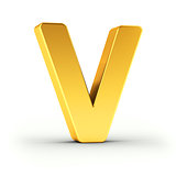 The letter V as a polished golden object with clipping path