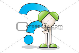 Big Blue Question Mark and thinking Cartoon Character