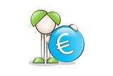 Big Blue Euro Symbol and Cartoon Character