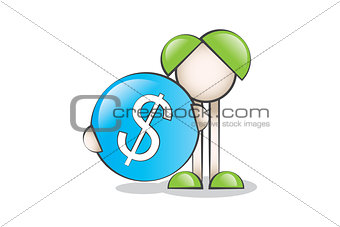 Big Blue Dollar Symbol and Cartoon Character