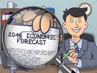 2016 Economic Forecast through Magnifying Glass. Doodle Style.