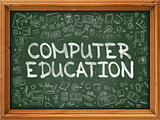 Computer Education - Hand Drawn on Green Chalkboard.