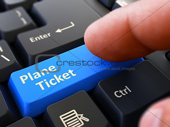 Finger Presses Blue Keyboard Button Plane Ticket.