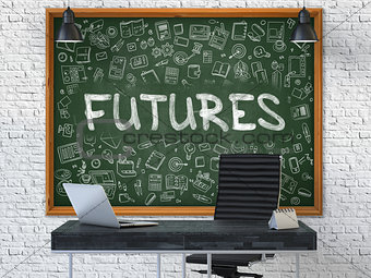 Futures on Chalkboard with Doodle Icons.