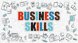 Business Skills in Multicolor. Doodle Design.