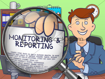 Monitoring & Reporting through Lens. Doodle Concept.