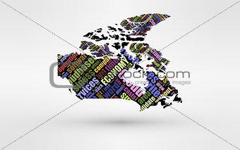 Map of Canada. Theme of economy and global finance. Hi-tech technology as cloud computing, services, business, small companies, hr costs, time use and others.