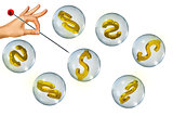Dollar signs in bubbles