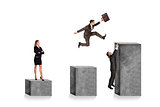 Businesspeople on square stones