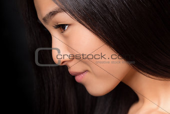 Close-up profile of Asian lady in studio