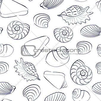 Seashells white seamless background