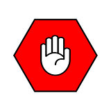 Stop sign. Open palm in red octagon