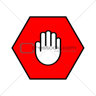 Stop sign. Open palm in red octagon