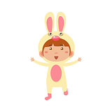 Child Wearing Costume of Bunny. Vector Illustration