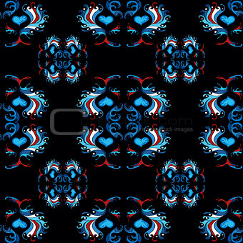 blue flower petals on a black background seamless pattern