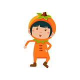Kid In Orange Costume. Vector Illustration