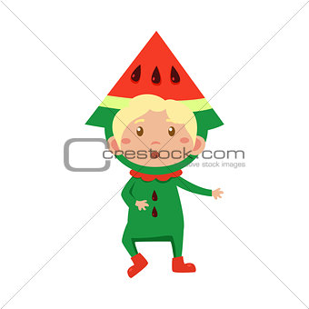 Kid In Watermelon Costume. Vector Illustration