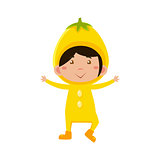 Kid In Lemon Costume. Vector Illustration