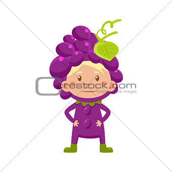 Kid In Grapes Costume. Vector Illustration