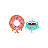 Humanized Coffee And Doughnut Illustration