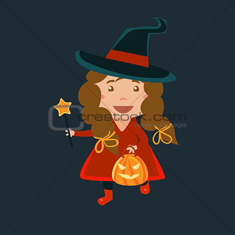 Girl In Whitch Red Haloween Disguise