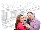 Young Family With Baby Over Bedroom Drawing
