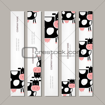 Set of banners with funny cow
