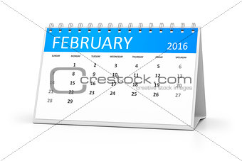 blue table calendar 2016 february