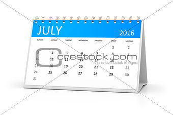 blue table calendar 2016 july