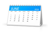 blue table calendar 2016 june