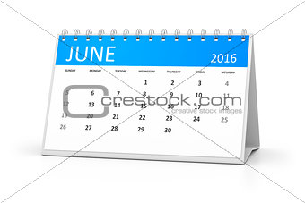 blue table calendar 2016 june