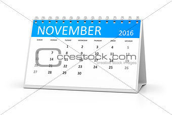 blue table calendar 2016 november