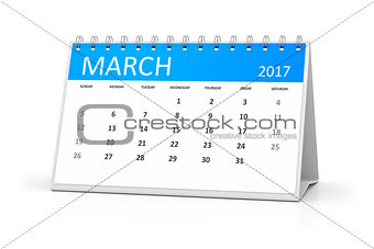 blue table calendar 2017 march